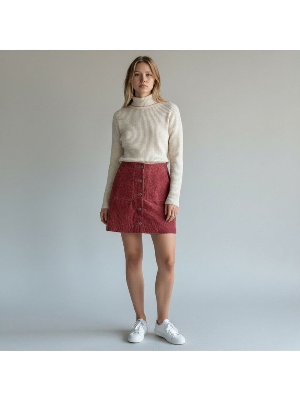 Uniqlo Stylish Maroon Button-Down Corduroy Mini Skirt Size 0